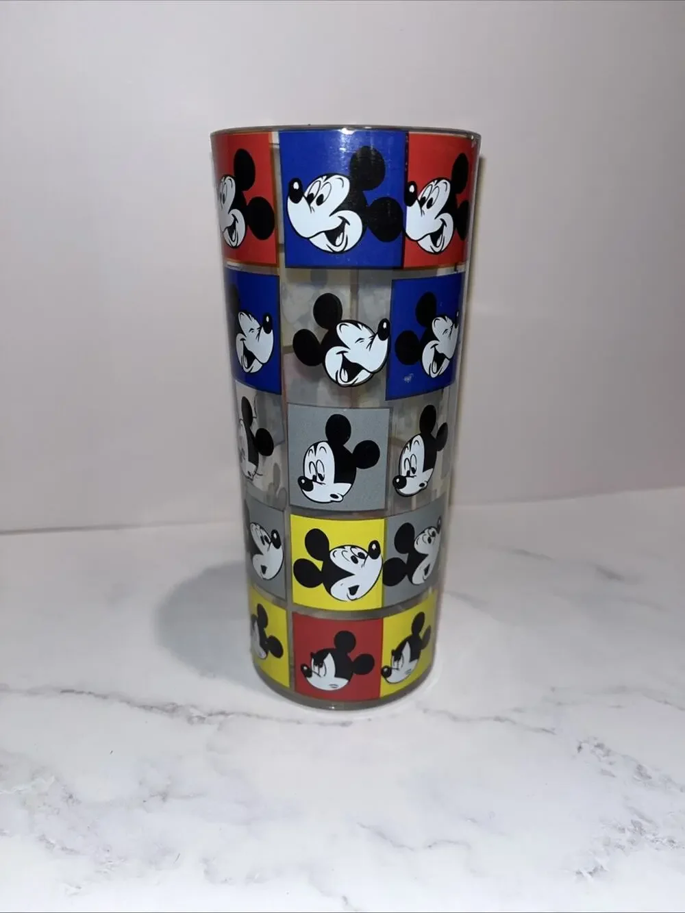 Official Disney Mickey Mouse Faces 16 oz Glass Tumbler Silver Buffalo Cup